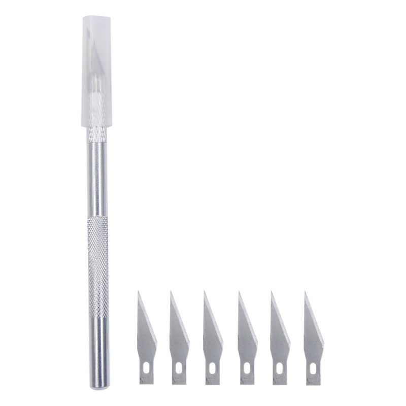 Aleación de aluminio grabado cuchillo 1 hoja conjunto modelo herramienta Lápiz cuchillo hoja 6 unidades mano cuenta teléfono móvil película arte cuchillo