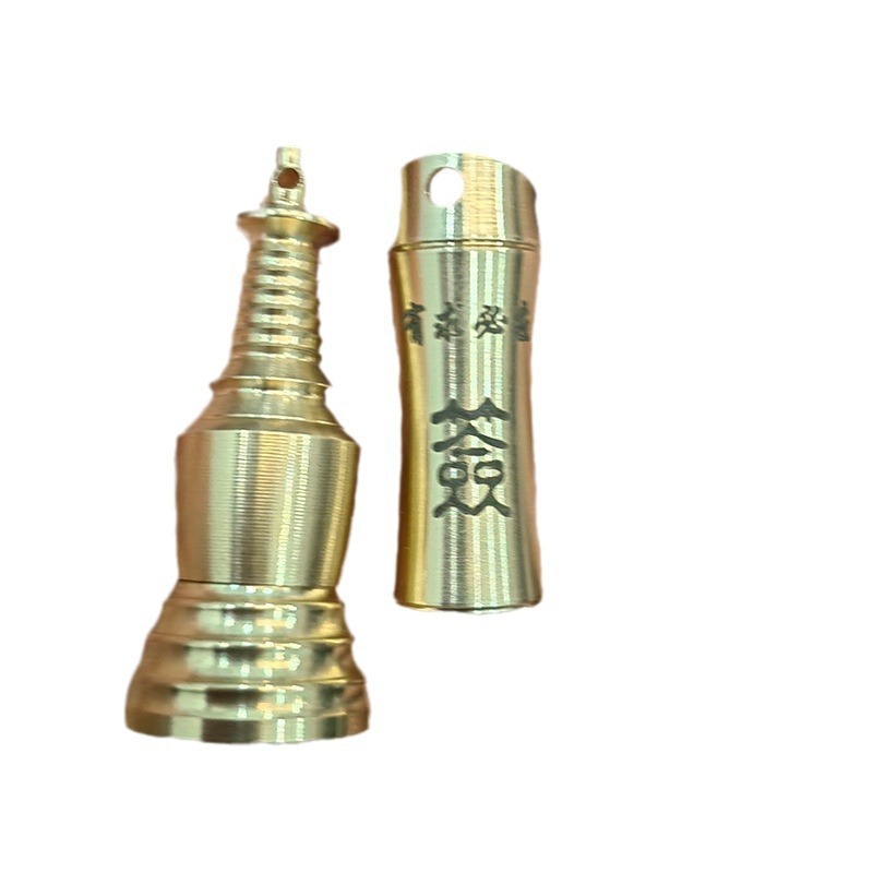 순수한 황동 BAIFU PAGODA KEYCHAIN 요청시 요청에 따라 서명 요청에 서명 기내 반입 핸들 사원 기념품