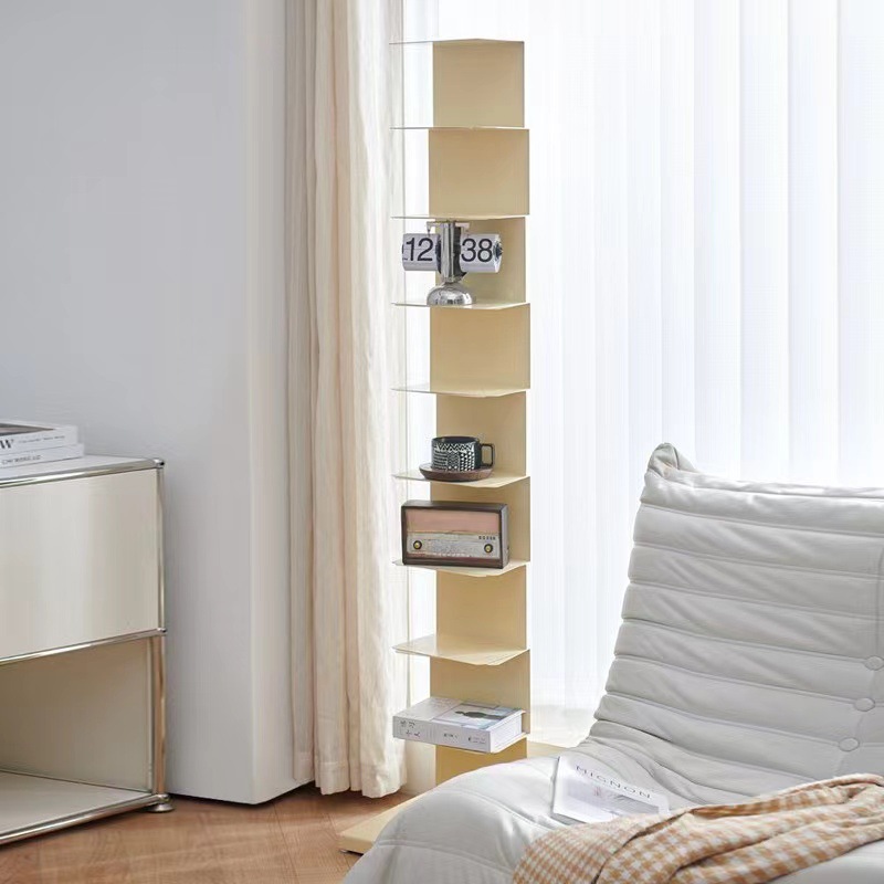 Nordic Home Invisible Bookshelf Storage Rack Floor-Standing Iron Vertical Bookcase Living Room Corner Internet Celebrity Three-Dimensional Corner