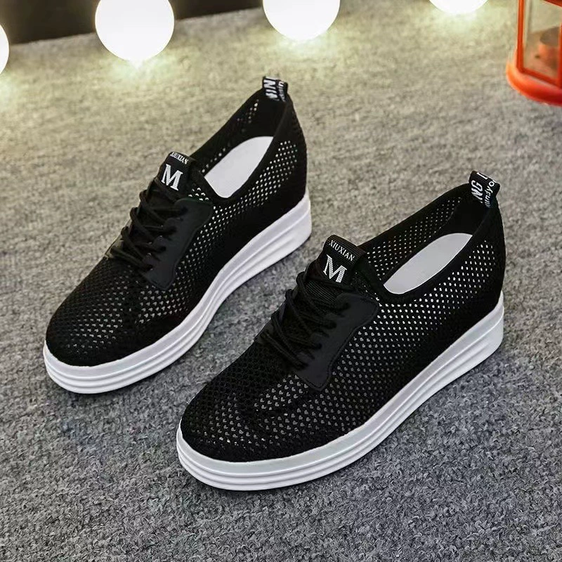 Летняя полая дышащая сетка обувь 2024 новый рост маленькая белая обувь женская обувь шнуровка спортивная повседневная обувь одиночная обувь