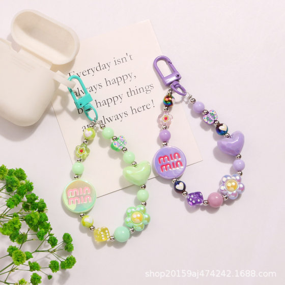 New Acrylic Real Color Plated Mabei Keychain Pendant Cute Butterfly Flower Beaded Accessories Bag Decoration