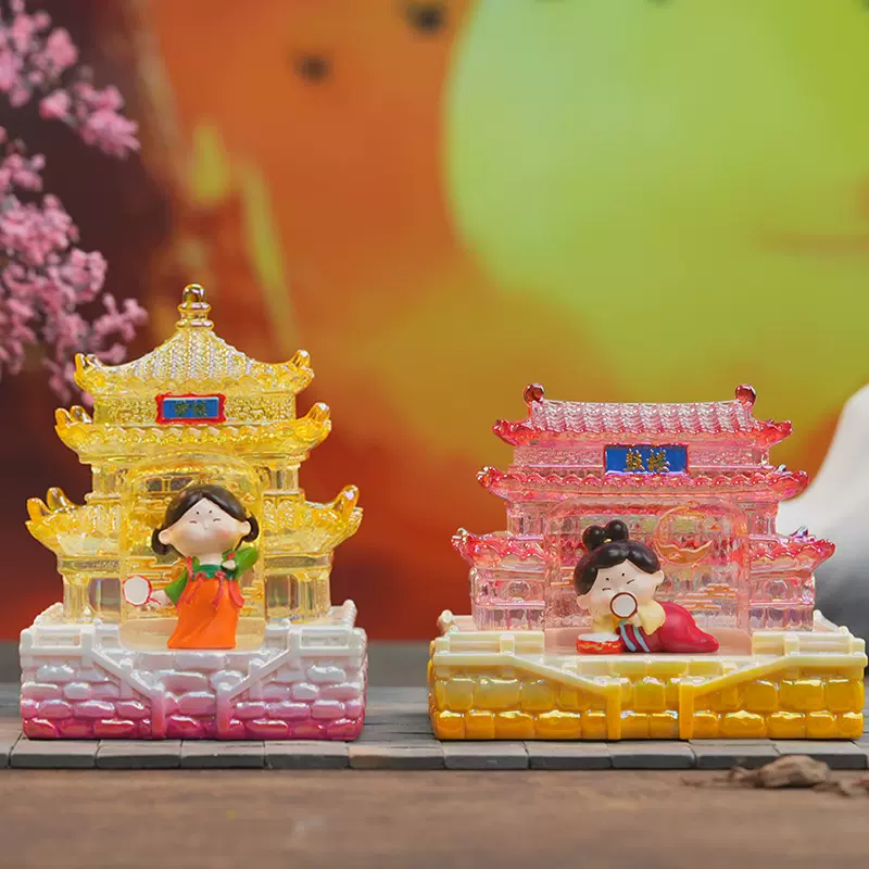 唐小糖国潮古楼风小灯客厅桌面家居装饰品树脂小摆件小玩具微景观