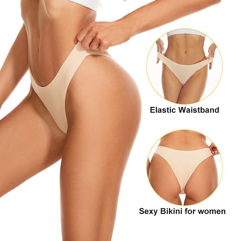 Cross-Border Hot-Selling Seamless Brazilian T-Back Panties, Low-Waist, Half-Coverage, Pure Cotton Crotch, Triangle Panties, Women's Sexy Nude-Feel Underwear