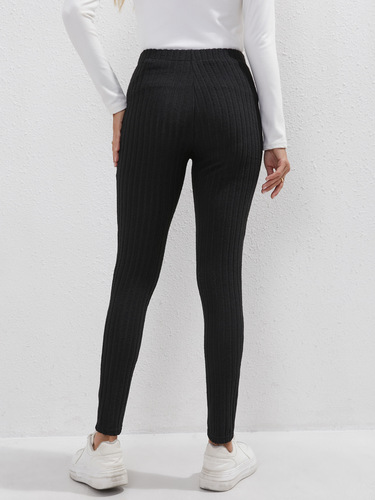 European and American women's casual polyester pit strip pure color casual pants