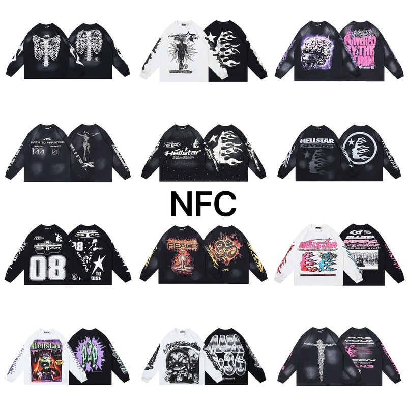 Hellstar アメリカのトレンディなハイストリートレトロウォッシュ加工プリントストリートロックスウェットシャツ長袖 Tシャツ男性と女性のトップス|undefined