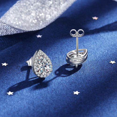 s925 silver earrings, moissanite diamond earrings for women, drop pear shape, 50 points, one carat, super flashy temperament, factory direct sales