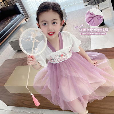 Children veil 2021 summer new pattern girl Jacobs Dress Female baby Gilding skirt Chinese style Dress