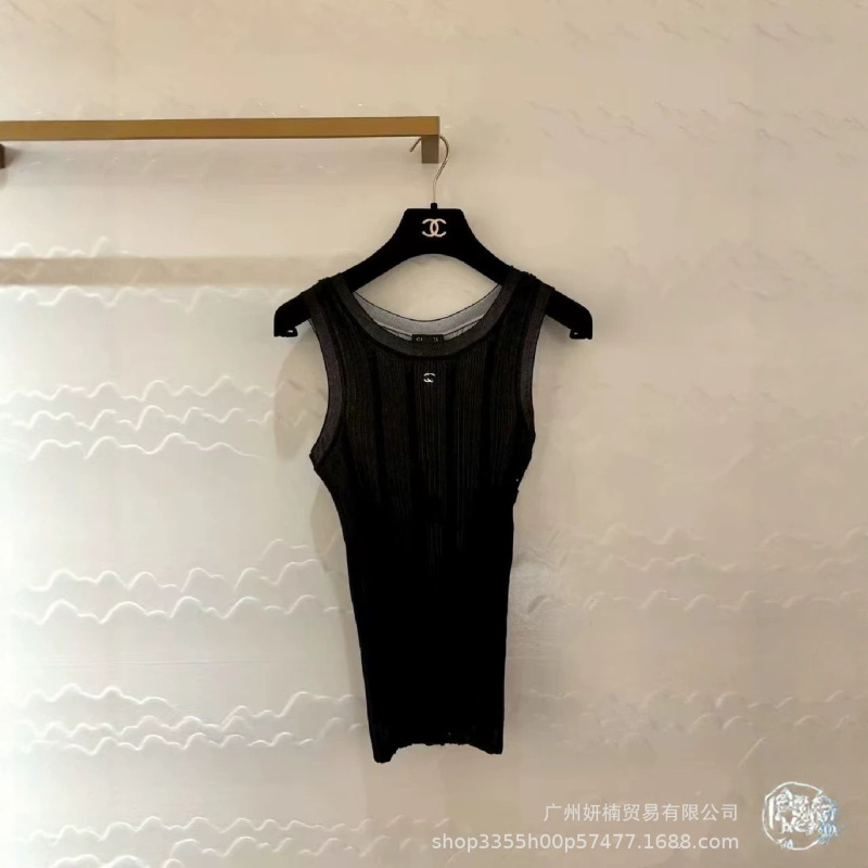 Ch Brand High-End Fashion Trend 2026 New Style Knit Slim-Fit Vest with Logo on the Chest Short-Sleeve Top Women's Wholesale Ch Brand High-End Fashion Trend 2026 New Style Knit Slim-Fit Vest with Logo on the Chest Short-Sleeve Top Women's Wholesale