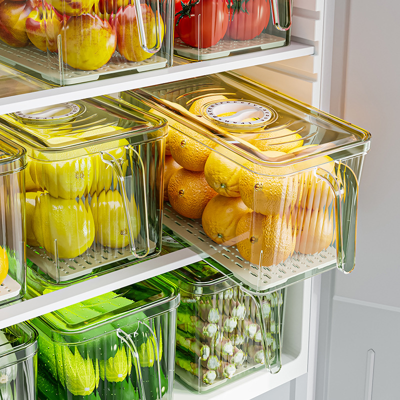 Seleccione estrictamente la caja de almacenamiento del refrigerador, la caja de preservación de la cocina, el grado de almacenamiento de alimentos para el congelador con cubierta, huevos, alimentos, verduras, artefactos mágicos de almacenamiento
