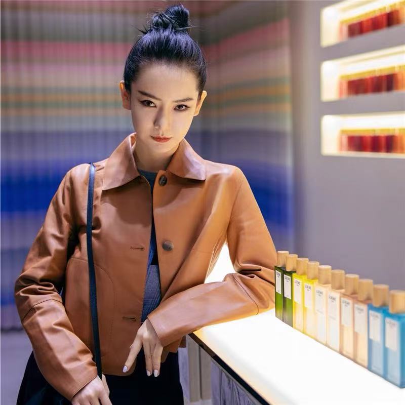 Qi Wei's Same Style Pu Leather Jacket Women's Short Korean Style High-End Women's Leather Jacket Motorcycle Jacket 2025 Women's Autumn