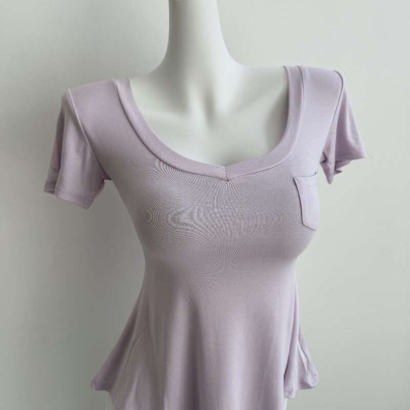 Big-Breasted Ant Waist! the Version Is Super Slimming ~ Pinch Waist V Neck Design, Right Shoulder Long-Sleeved T-Shirt for Women to Wear as a Base Layer