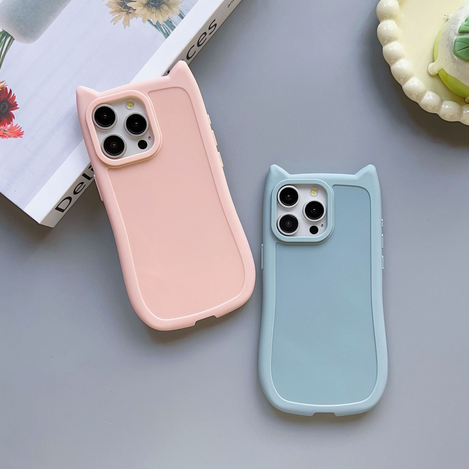 Miniatura y transparente para orejas de gato para Apple 16 caso de teléfono celular iphone 15pro personalidad creativa 13pro nicho 11