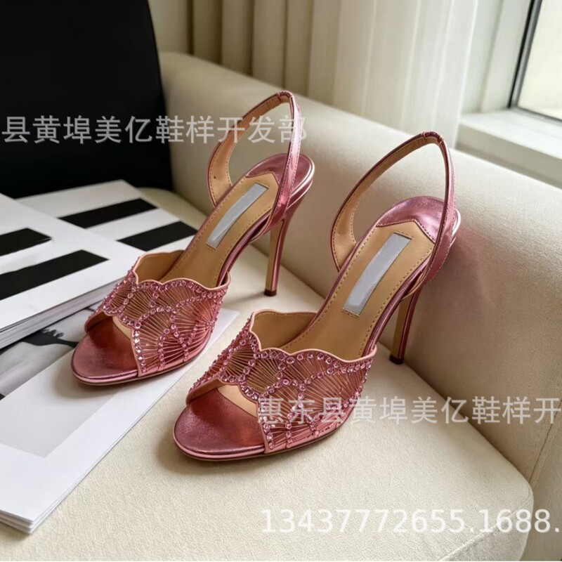 Golden Pineapple Sexy Rhinestone Stiletto Heels 8/10cm Sandals European and American Style Round Toe Open-Toe Sandals Large Size Golden Pineapple Sexy Rhinestone Stiletto Heels 8/10cm Sandals European and American Style Round Toe Open-Toe Sandals Large Size