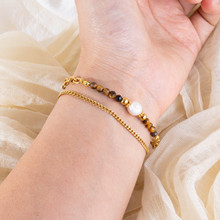 新中式虎眼石手链珍珠拼接复古时尚不锈钢手链轻奢高级感叠戴手链