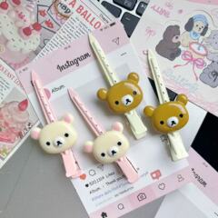 学院風軽松熊のヘアピンは甘くて、跡がないです。