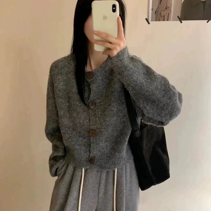 韩版针织开衫女秋冬新款高级感宽松轻奢休闲软糯长袖圆领毛衣外套|undefined