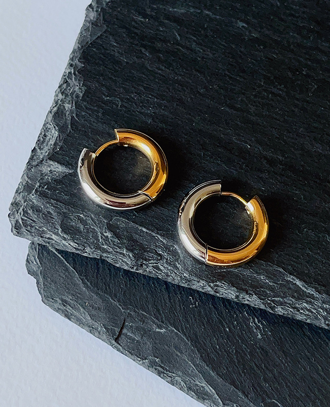 304 Stainless Steel Chain Material 1 Pair Quantity 1 Pair Retro Color Block Titanium Steel Plating Hoop Earrings