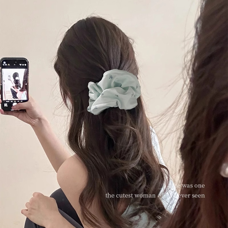 Arco de encaje anillo de cabello de intestino grueso mujer alta sensación de cabello azul marino cuerda bola cabeza de cabello medio atado cabello flores adornos de cabello cuerda