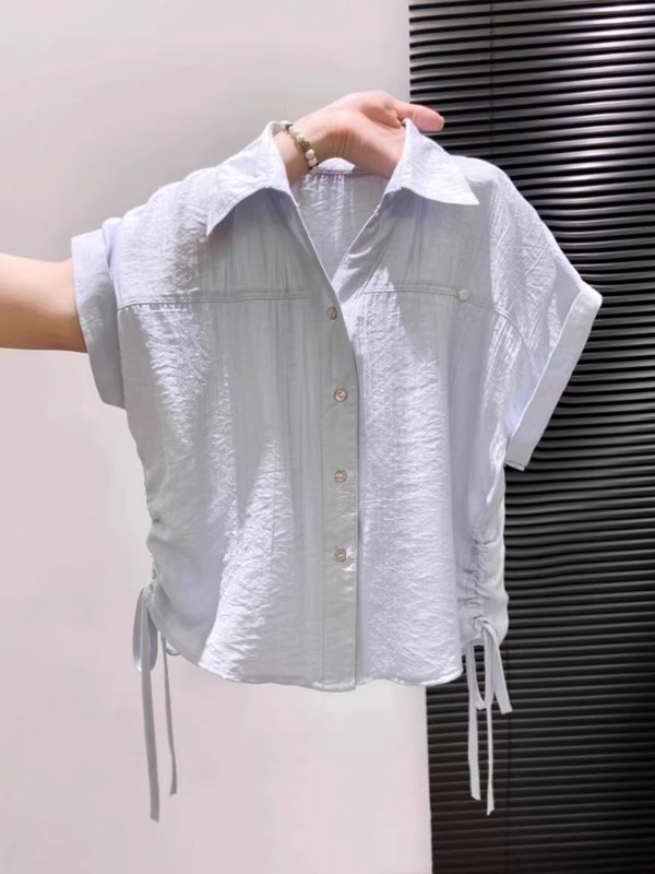 蓝色短款短袖多巴胺上衣女2025夏法式掐腰娃娃衫明媚独特Polo衬衫|undefined