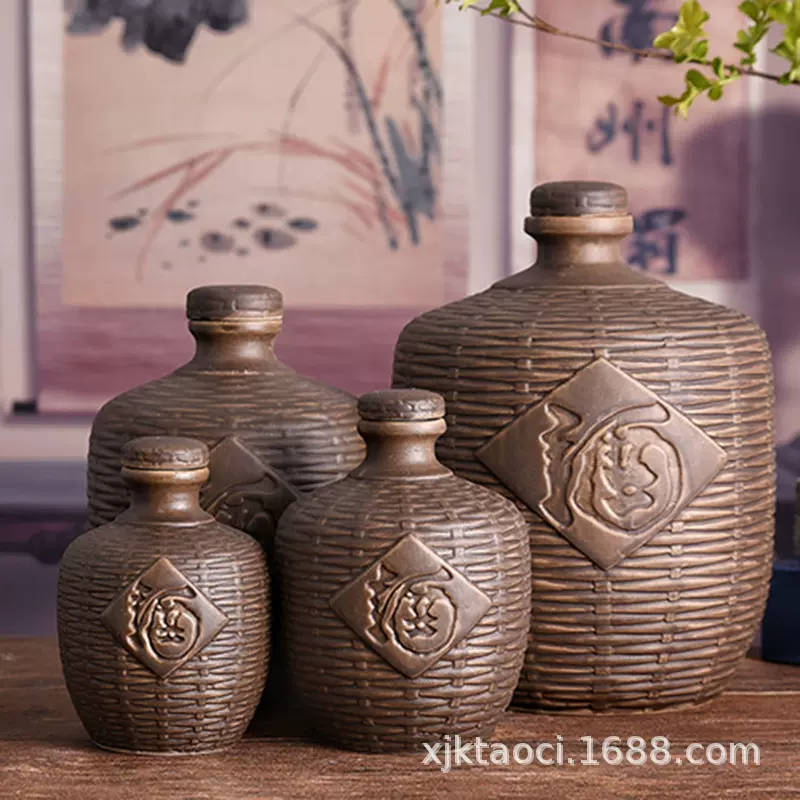 仿古土陶陶瓷酒坛子手工酒瓶子1斤2斤3斤5斤10斤装家用窖藏密封罐