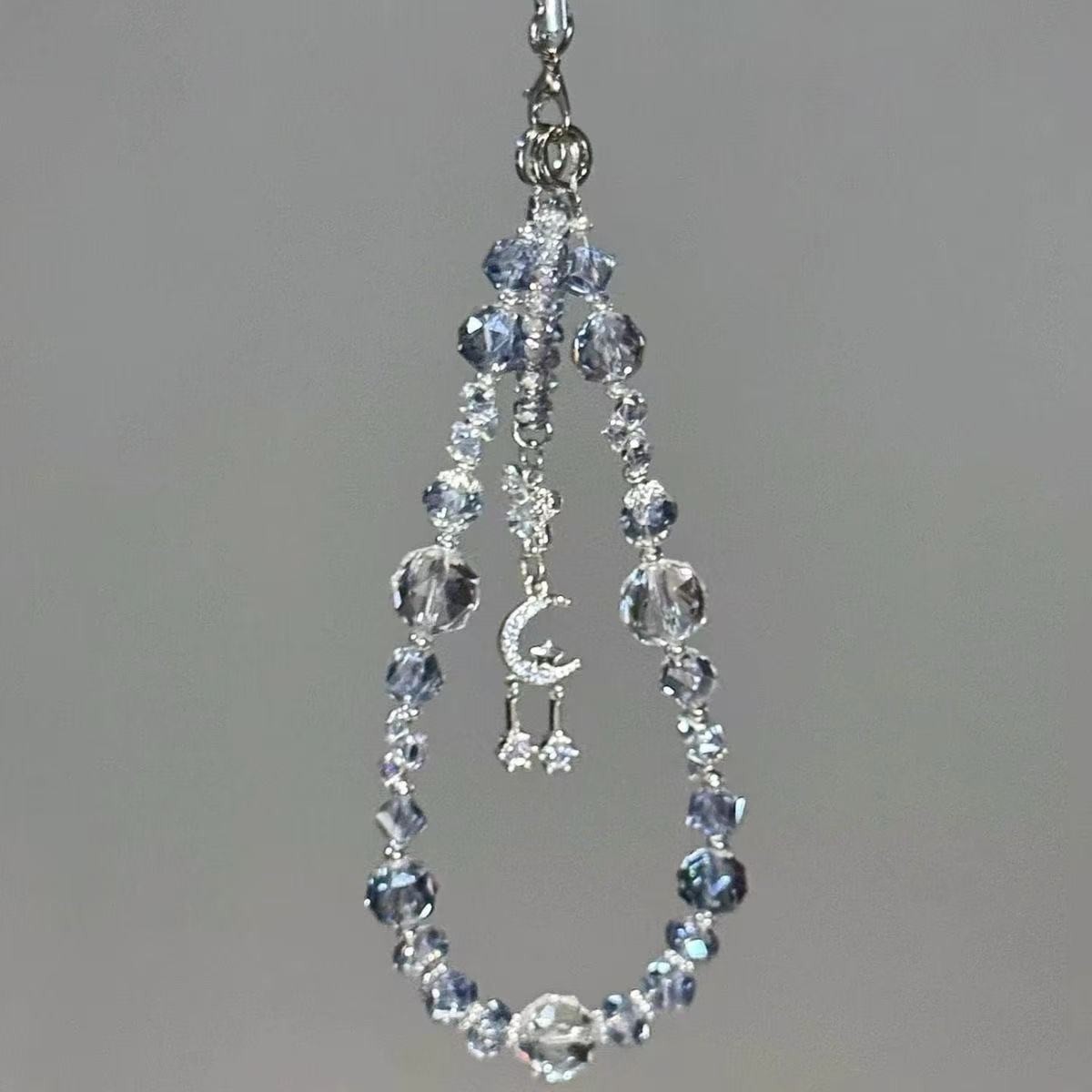 【海蓝冰川】超冰透夏季星星月亮串珠手机链精致爆闪小众手机挂链