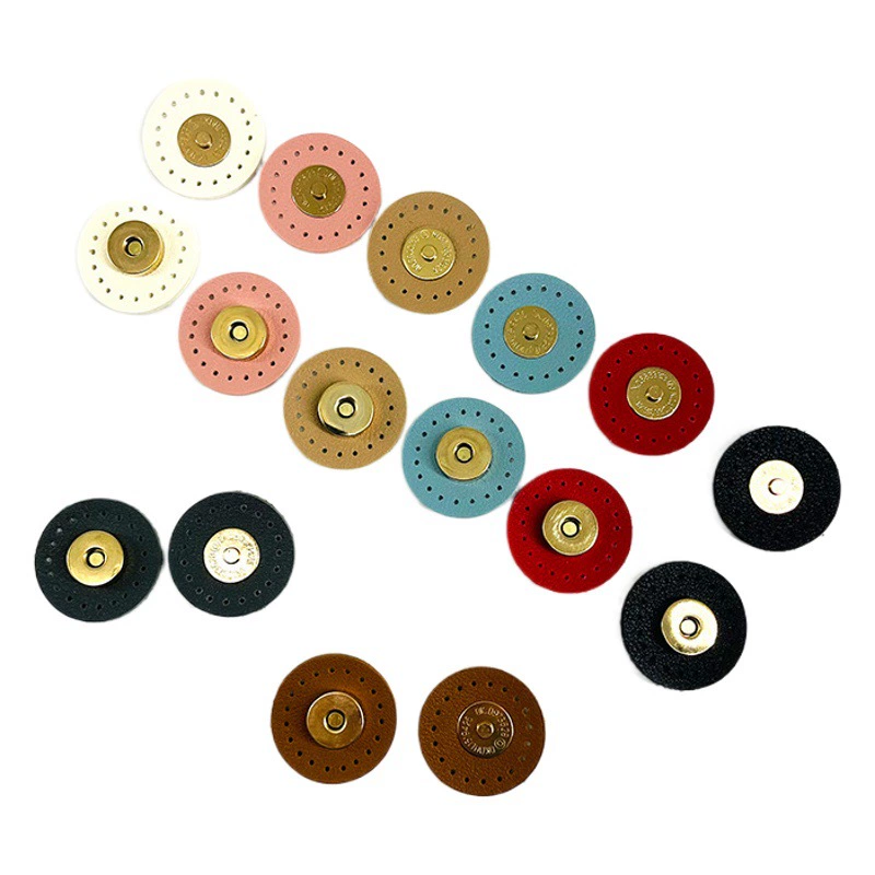 Новые в наличии оптом аксессуары для сумок своими руками многоцветная круглая кожаная строчка магнитная пряжка диаметром 3 см сшитая вручную магнитная пряжка