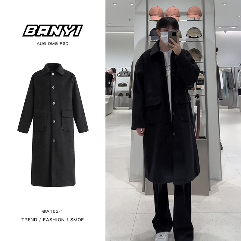 모직 코트 남자 겨울 새 느슨한 한국 무릎 길이 모직 코트 패션 유행 커플 캐주얼 코트