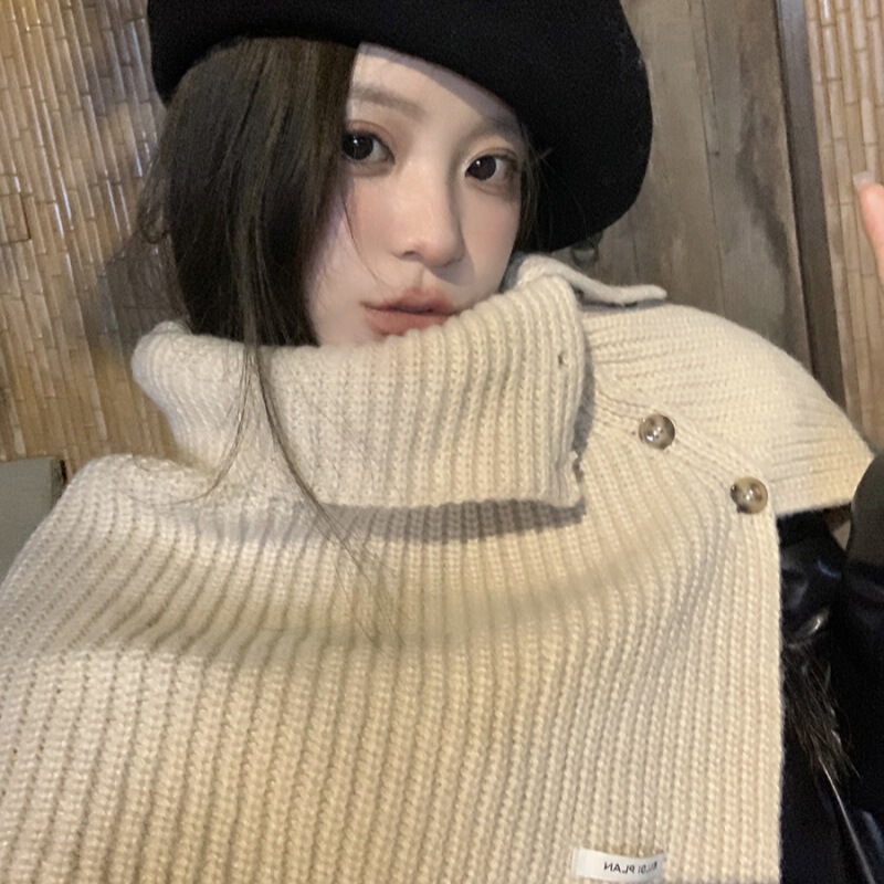 新商品のボタンで首を囲む女性秋冬韓版百合頭保温首保護ニットの首カバーのストールの外に高級感があります。|undefined