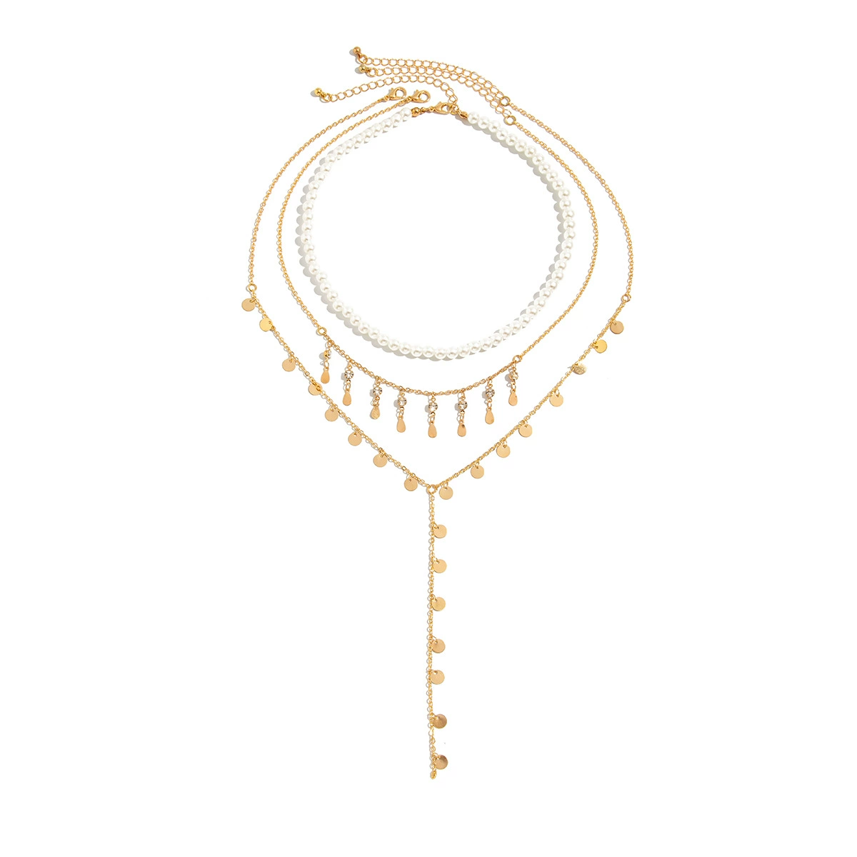 Brand fashionable metal necklace from pearl, chain, European style