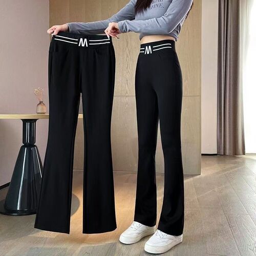 Black micro bell bottoms, children's 2026 summer new style, high-waist, drooping, slim and slimming stretch casual bell bottoms