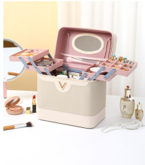 新品PU大容量化妝包女便攜化妝品首飾收納包多功能簡約手提化妝箱