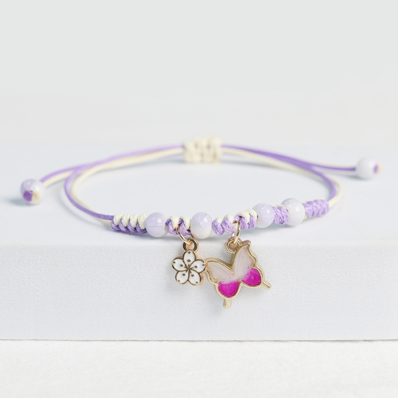 Sweet and Cute Little Flower Butterfly Ceramic Woven Bracelet Women's Artistic National Fashion Antique Hand Rope Student Bracelet Accessories Sweet and Cute Little Flower Butterfly Ceramic Woven Bracelet Women's Artistic National Fashion Antique Hand Rope Student Bracelet Accessories