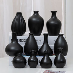 北欧ins陶磁器花瓶亜光黒色陶磁器小花瓶置物ドライフラワー水培花器家庭装飾品