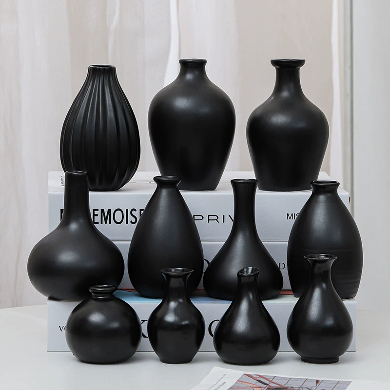 Nordic ins керамическая ваза матовая черная керамическая маленькая ваза для украшения сушеных цветов гидропонные изделия для украшения дома