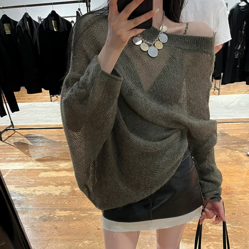 Ouyang's unboxing of Si clothing: 'Tundra Green Super Fern'! Matte Mohair Off-Shoulder Hollow-Out Knit Long-Sleeve Cover-Up Ouyang's unboxing of Si clothing: 'Tundra Green Super Fern'! Matte Mohair Off-Shoulder Hollow-Out Knit Long-Sleeve Cover-Up