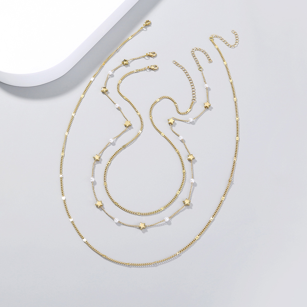 fashion simple pentagram pendant multi-layer necklace