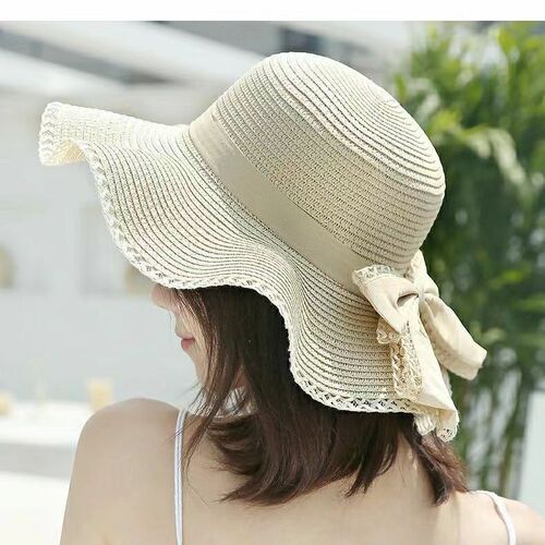 New straw hat women's beach hat seaside vacation sun protection Korean style versatile sun hat with bow summer hat