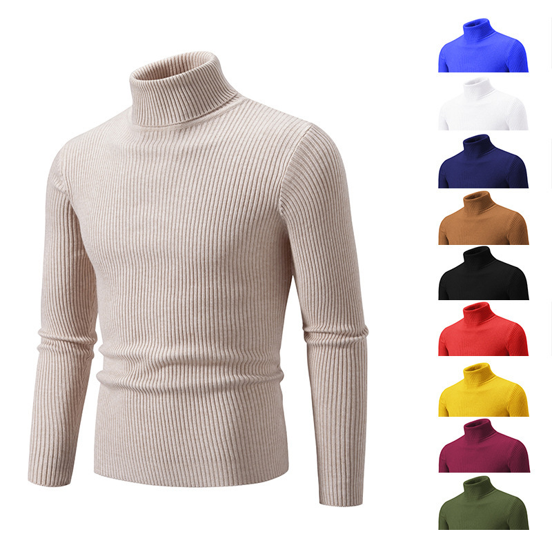 Vintage Simple Solid Color Turtleneck Base Sweater Men's Inner Wear Outer Wear Casual Men's Thin Slim-fit Knitted Sweater