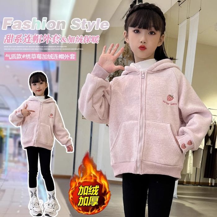 Niños 2024 nueva chaqueta de invierno de estilo occidental para mujer otoño e invierno más terciopelo para niños grandes suéter de rebeca para niñas con capucha gruesa