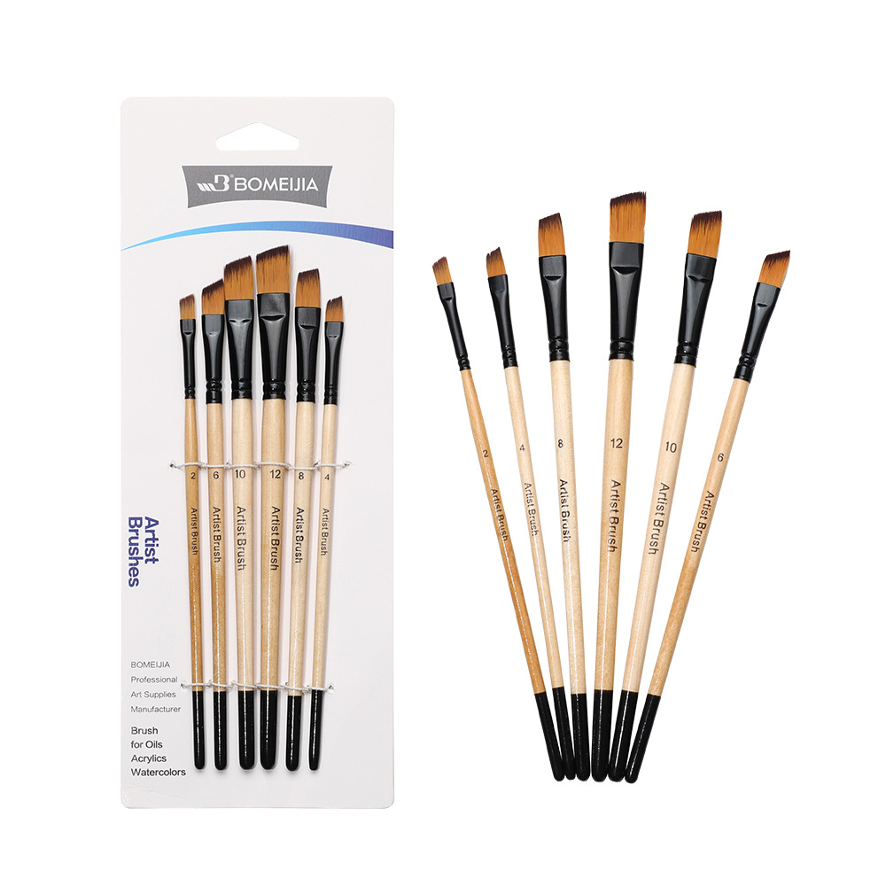 6 pinceles de palo de madera de nylon pinceles de agua de cabello artística DIY pinceles de acuarela acrílico pinceles de pintura a óleo