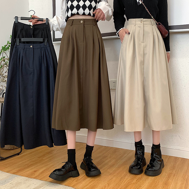 Retro autumn long skirt, high waist, Korean style, mid-length, A-line