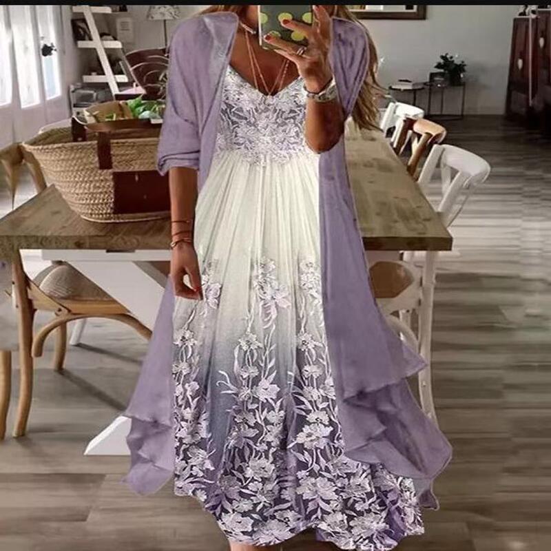 Cross-Border 2026 New European and American Summer Women's Printed Vacation Strap Dress Indian Style Flared Skirt Two-Piece Set Cross-Border 2026 New European and American Summer Women's Printed Vacation Strap Dress Indian Style Flared Skirt Two-Piece Set
