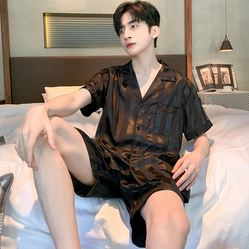 Pajamas for Men, Ice Silk Summer Thin Short-Sleeved Shorts, Cool Large Size Summer Home Wear Set for Teenagers and Students Pajamas for Men, Ice Silk Summer Thin Short-Sleeved Shorts, Cool Large Size Summer Home Wear Set for Teenagers and Students