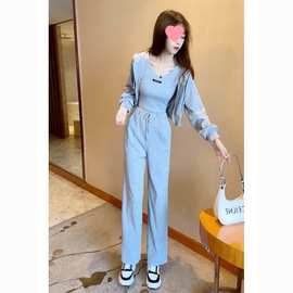 小个子穿搭一整套秋装新款运动休闲背心卫衣外套裤子套装女三件套