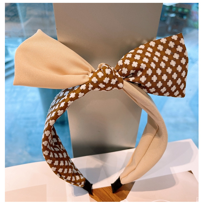 Retro Houndstooth Color Matching Bow Headband display picture 4
