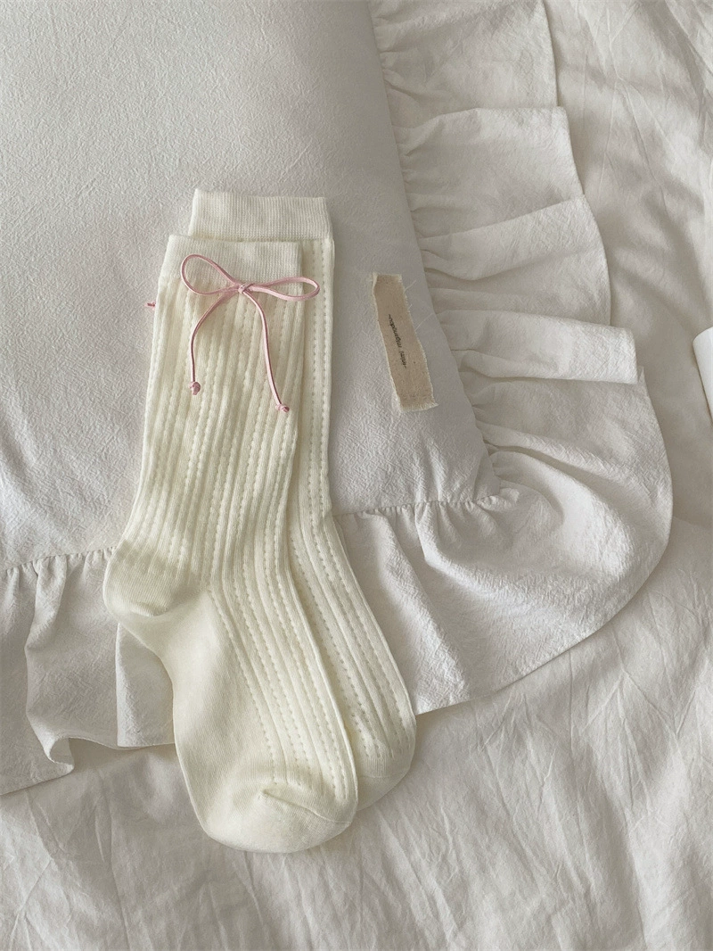 Knee socks Japanese style, women's 35–39, thin breathable spring–summer mid-length with bow