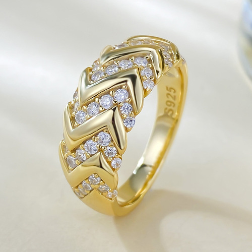 Mujing Jewelry New S925 Silver Gold Plated Ins Style Sparkling Row Ring Ring Fashionable Jewelry Romantic Series