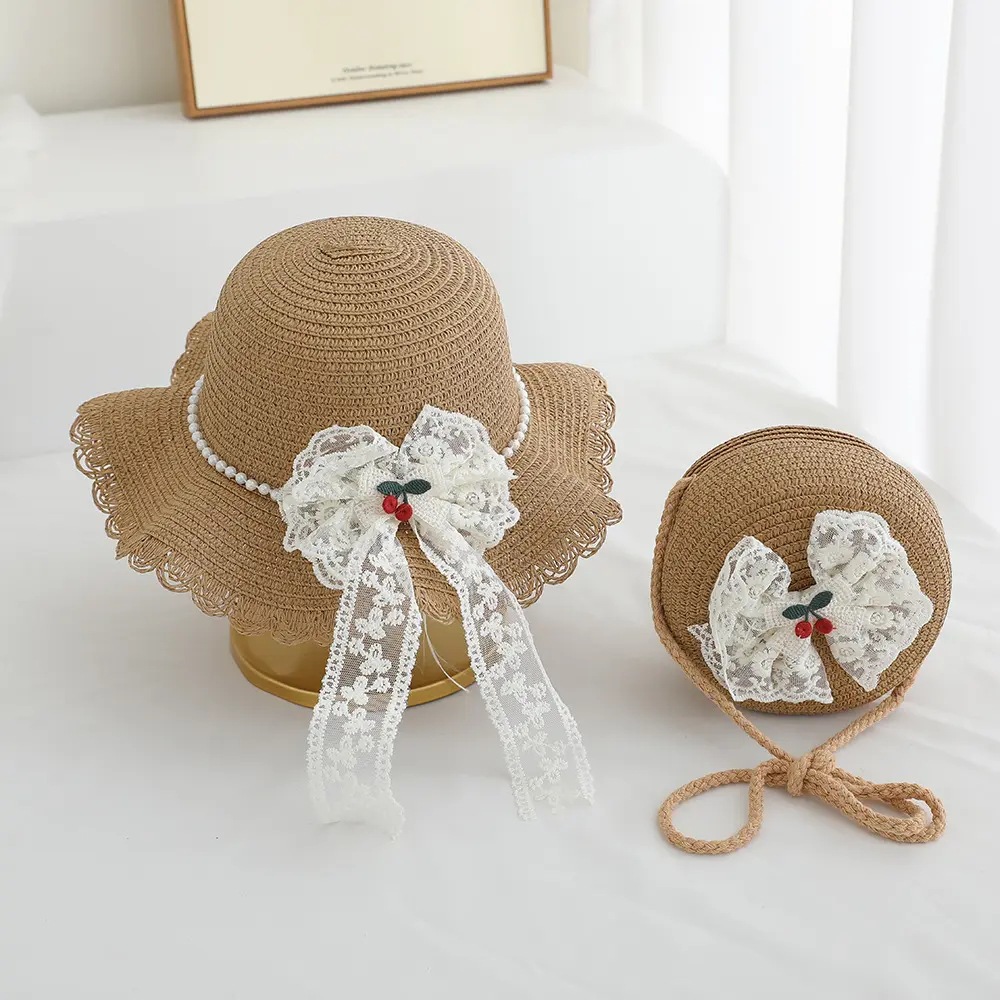 Sombrero de protección solar de paja de encaje de súper hada Sombrero para niños Sombrero para el sol Sombrero de playa para niñas Sombrero de paja para mujer de verano