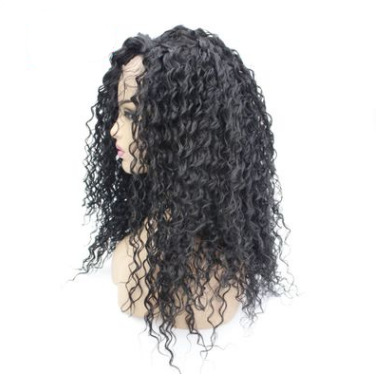 Europa y América de moda negro cabeza de burbuja pequeña fibra química de encaje frente a la mitad de gancho peluca cubierta de pelo LW0148