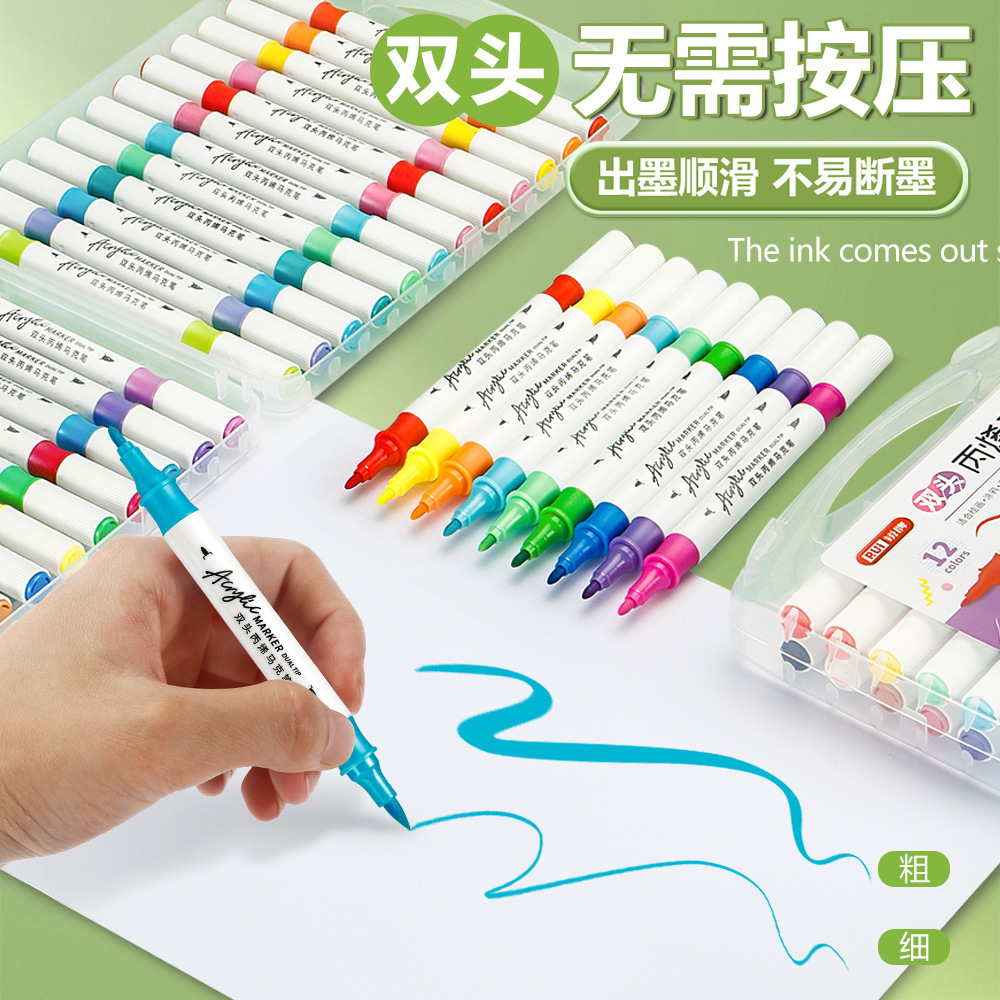 Marcador acrílico de dos cabezas Bolígrafo de graffiti de arte para niños Bolígrafo especial de arte Marcador impermeable e impermeable lote de stock